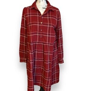 LOFT Shirtdress Plaid Swing Flowy Rust Red Multi Size M